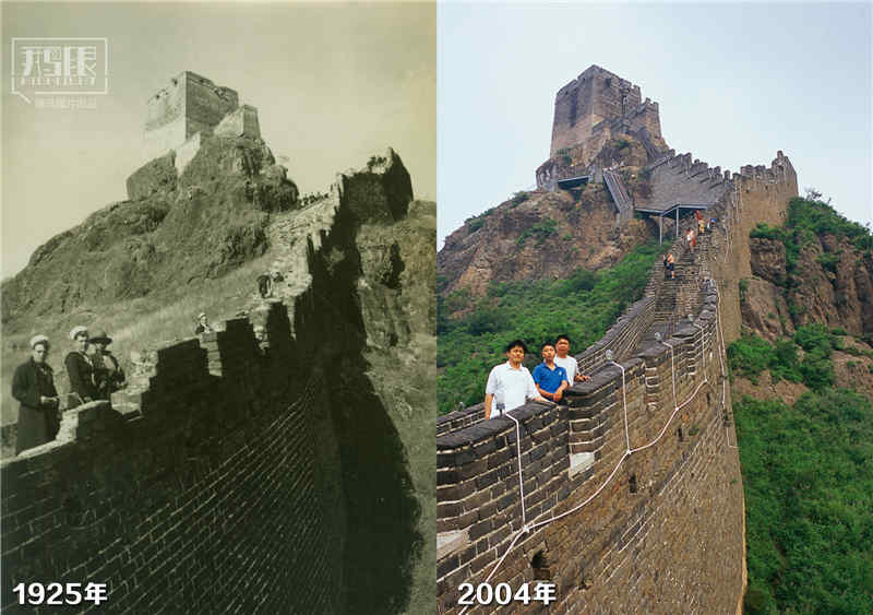2004到2005年，威廉集中寻访了一批老照片中的长城，并在相同位置拍下珍贵的百年“穿越照”，它们有的修缮一新，有的破败不堪，有的已经消失……图为河北山海关角山。